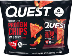 Quest Nutrition Tortilla Style Protein Chips, Hot & Spicy, 19g of Protein, 4g Net Carbs, High Protein, Gluten Free, 1.1 Ounce, 4 count