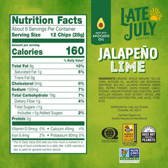 LATE JULY Snacks Jalapeno Lime Tortilla Chips, 6 Oz Bag (Pack of 4)