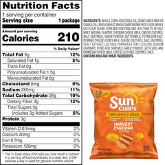 SunChips 100% Whole Grain Chips, Harvest Cheddar, 1.5 oz Bag, Pack of 64, No Artificial Flavors, No Colors from Artificial Sources