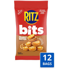 RITZ Bits Peanut Butter Sandwich Crackers, Snacks for Kids and Adults, Lunch Snacks, 12 - 3 oz Bags