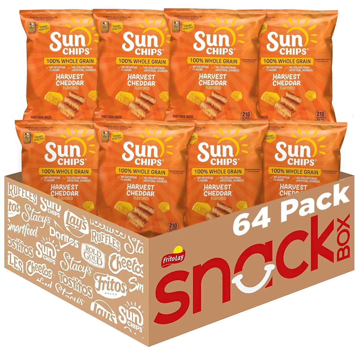 SunChips 100% Whole Grain Chips, Harvest Cheddar, 1.5 oz Bag, Pack of 64, No Artificial Flavors, No Colors from Artificial Sources