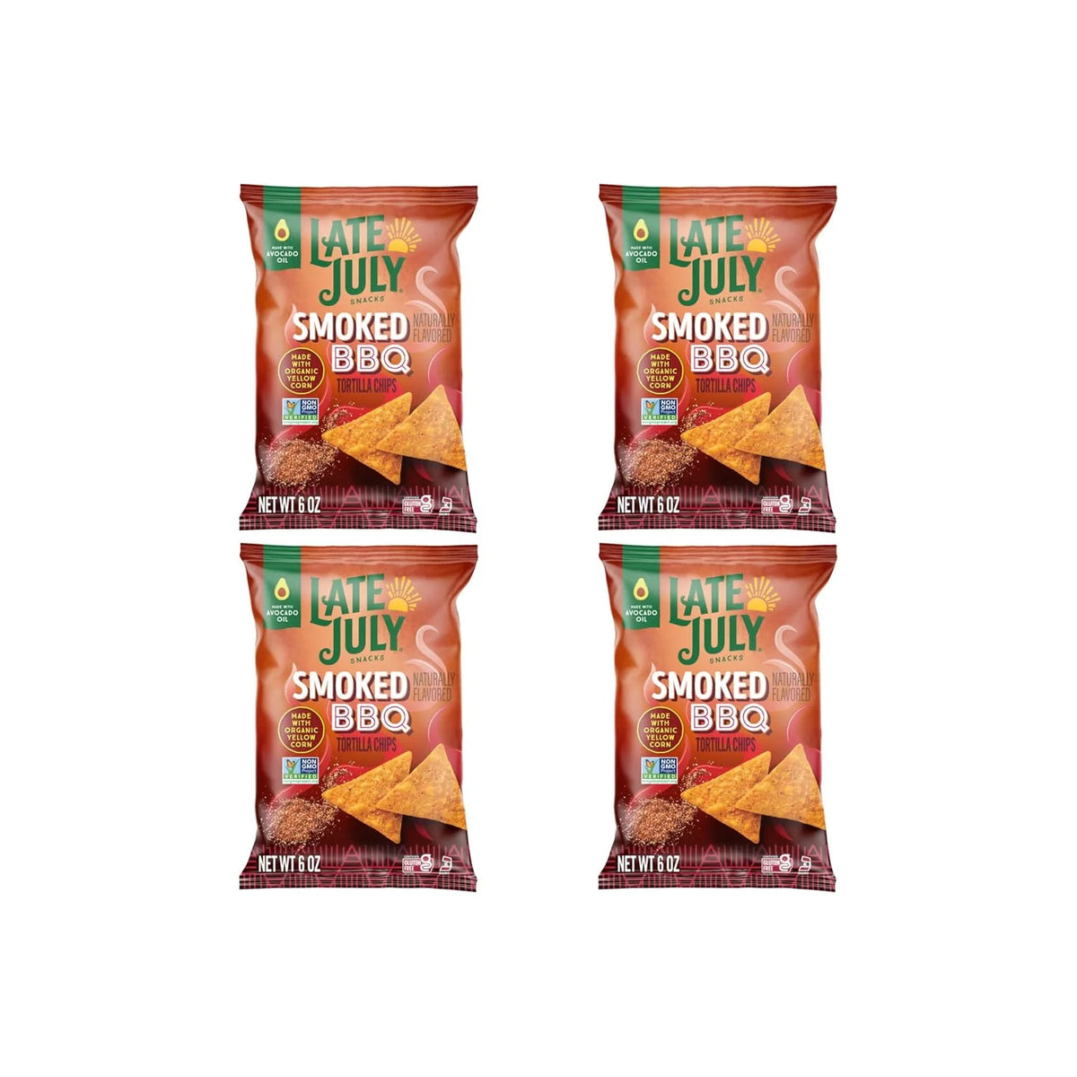 Late July Snacks Smoked BBQ Tortilla Chips, 6 Oz Bag (Pack of 4)