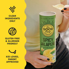 The Good Crisp Company Spicy Jalapeno Potato Chips, 5.6 oz Cans, Pack of 4 | Certified gluten-free; Non-GMO ingredients; Free from major allergens; No artificial flavors or colors