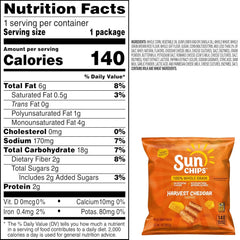 SunChips 100% Whole Grain Chips, Harvest Cheddar, 1 oz Bags, Pack of 40, No Artificial Flavors, Colors