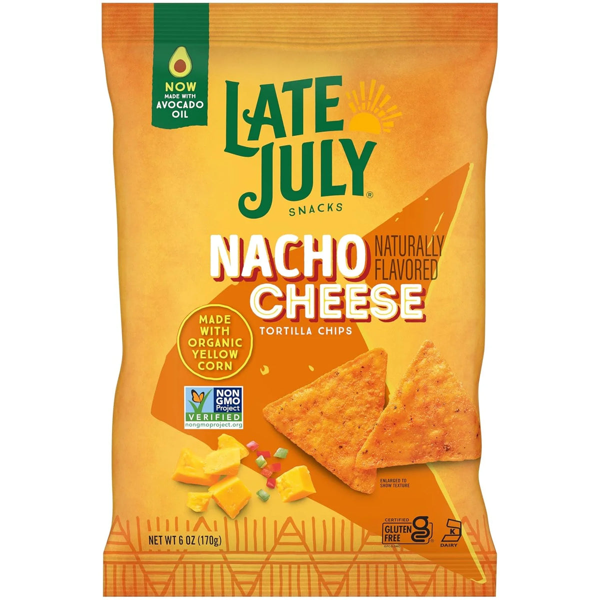 LATE JULY Snacks Nacho Cheese Tortilla Chips, 6 Oz Bag
