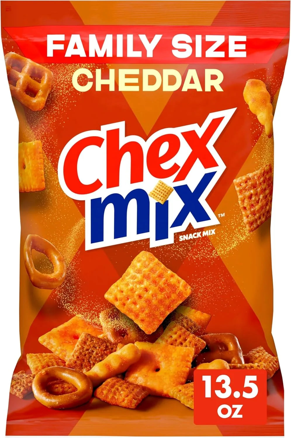 Chex Mix Cheddar Snack Mix, Savory Snack Bag, Family Size, 13.5 oz (Pack of 8)