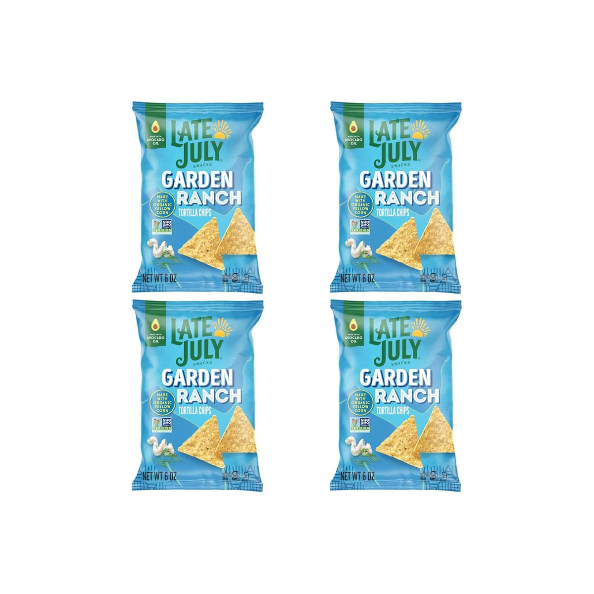 LATE JULY Snacks Garden Ranch Tortilla Chips, 6 Oz Bag (Pack of 4)
