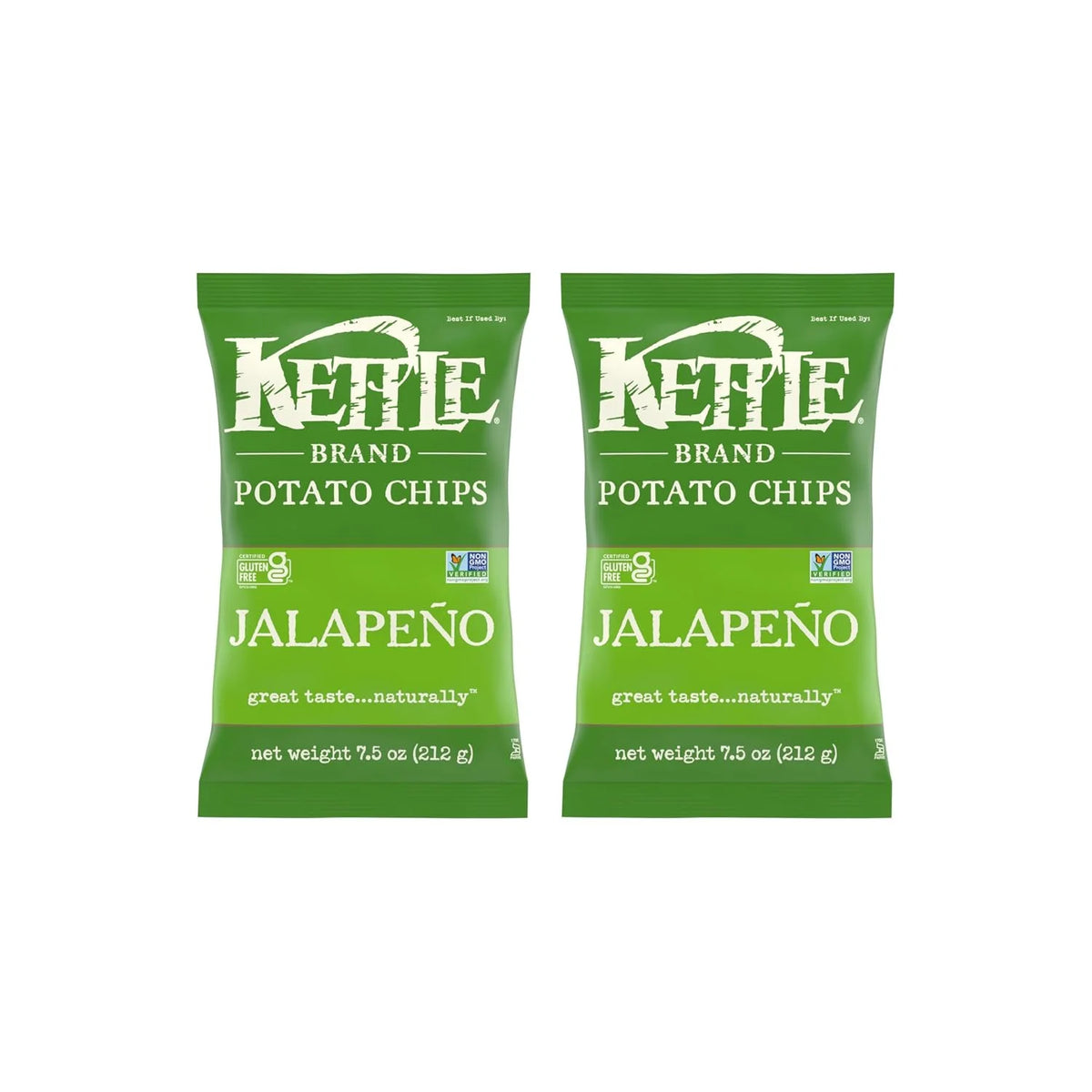Kettle Brand Jalapeno Kettle Potato Chips,Gluten-Free,Non-GMO,7.5 oz Bag,(Pack of 2)