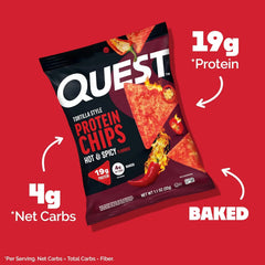 Quest Nutrition Tortilla Style Protein Chips, Hot & Spicy, 19g of Protein, 4g Net Carbs, High Protein, Gluten Free, 1.1 Ounce (Pack of 12)