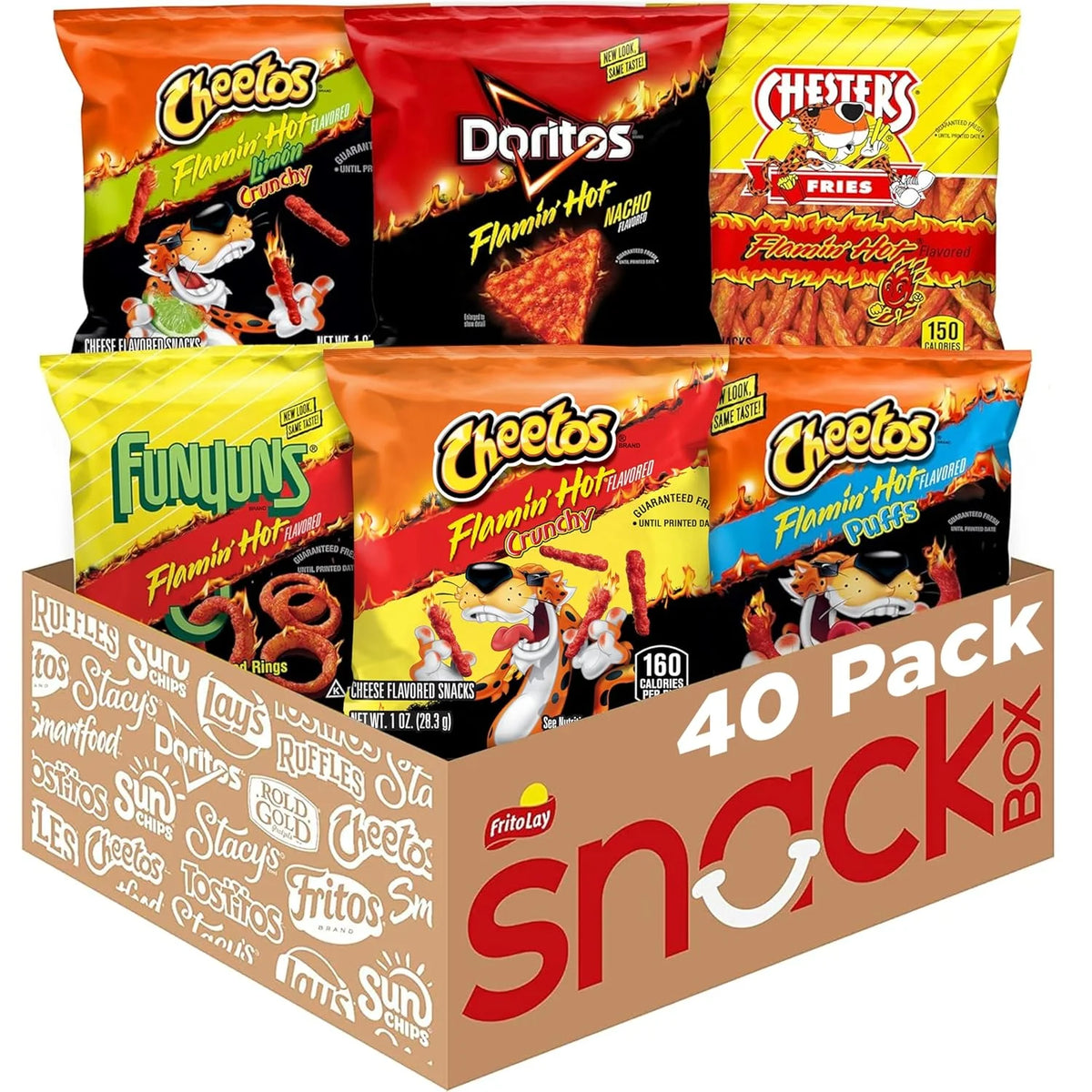 Frito Lay Flamin' Hot Mix, 6 Flavor Single Serve Cheetos, Doritos, Chester's & Funyuns Variety Pack, (40 Count)