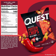 Quest Nutrition Tortilla Style Protein Chips, Hot & Spicy, 19g of Protein, 4g Net Carbs, High Protein, Gluten Free, 1.1 Ounce (Pack of 12)